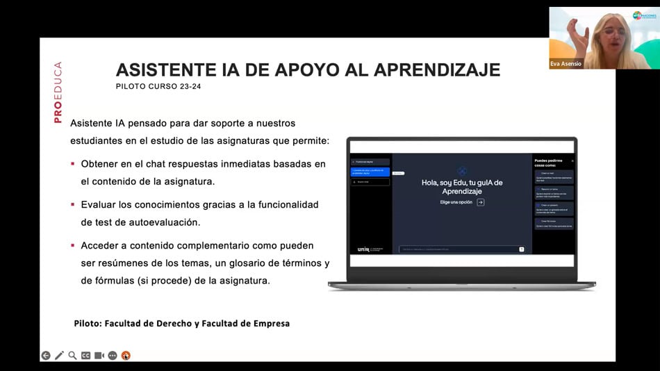 La académica Eva Asensio abordó durante su ponencia la importancia del uso de la IA en la educación online.
